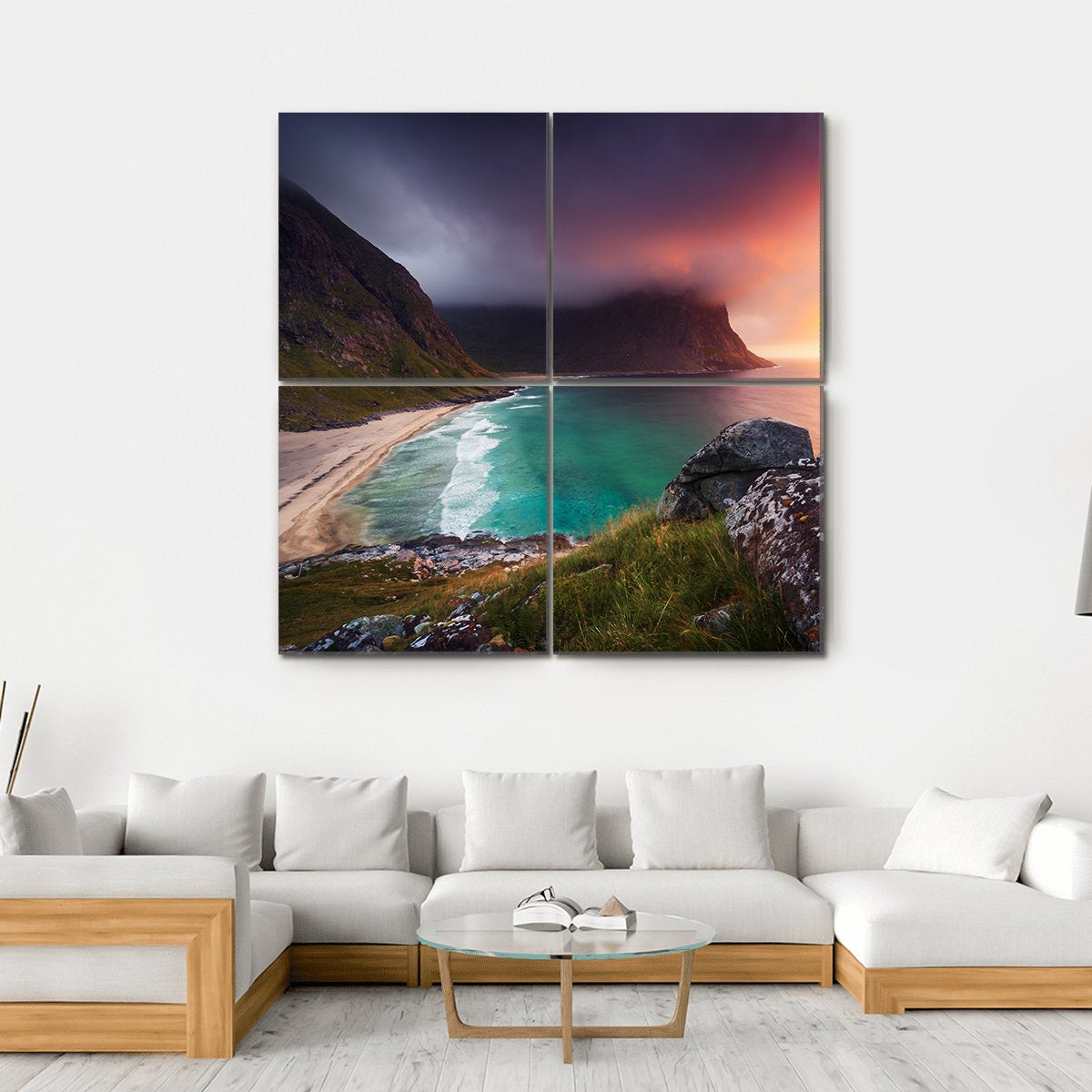Kvalvika Beach Norway Canvas Wall Art-4 Square-Gallery Wrap-17" x 17"-Tiaracle