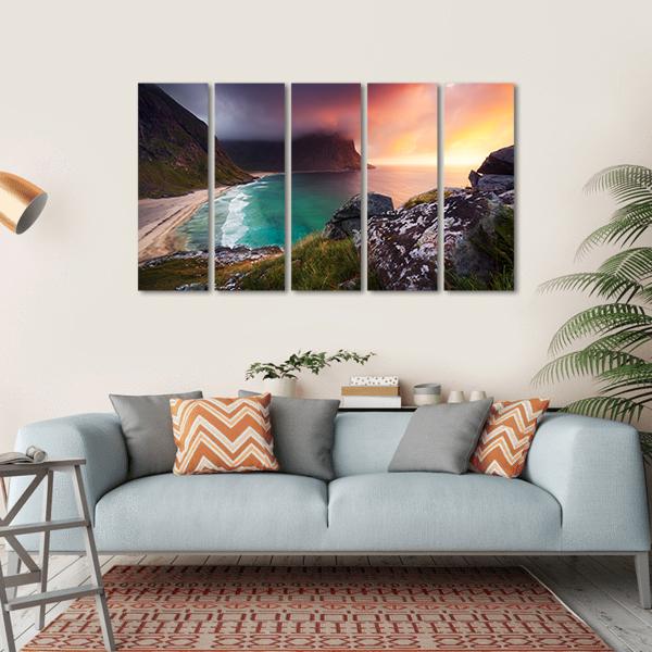 Kvalvika Beach Norway Canvas Wall Art-5 Horizontal-Gallery Wrap-22" x 12"-Tiaracle