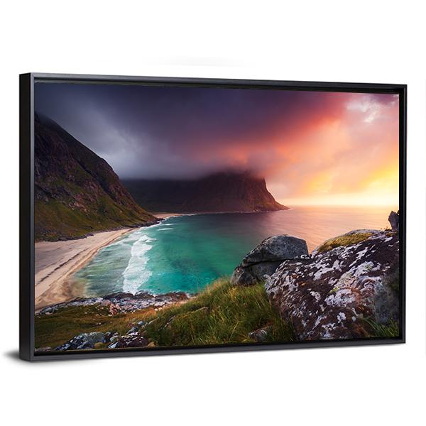Kvalvika Beach Norway Canvas Wall Art-3 Horizontal-Gallery Wrap-25" x 16"-Tiaracle