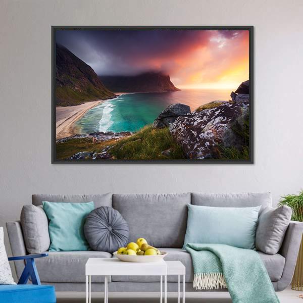 Kvalvika Beach Norway Canvas Wall Art-3 Horizontal-Gallery Wrap-25" x 16"-Tiaracle