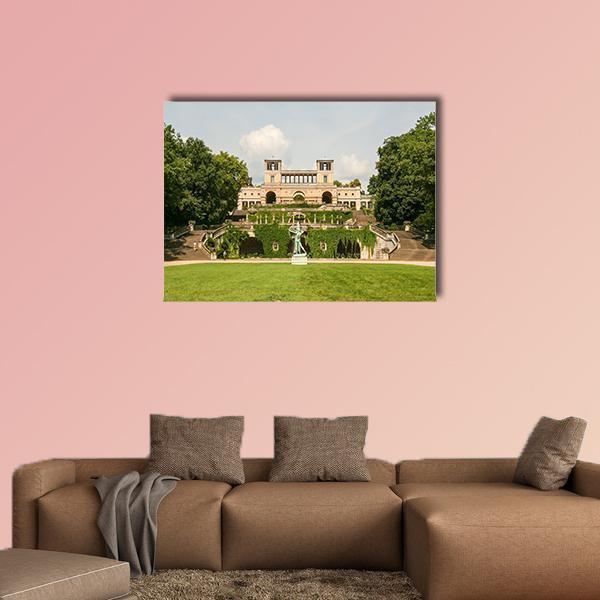 Sanssouci Park, Germany Canvas Wall Art in beige, green and blue, single panel hung on a wall