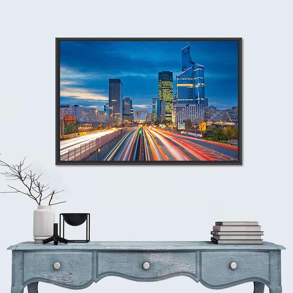 La Defense During Twilight Canvas Wall Art-1 Piece-Floating Frame-24" x 16"-Tiaracle