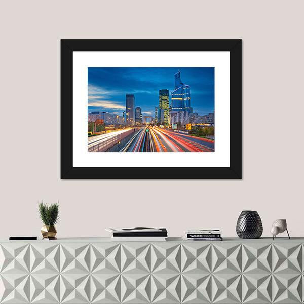 La Defense During Twilight Canvas Wall Art-1 Piece-Framed Print-20" x 16"-Tiaracle
