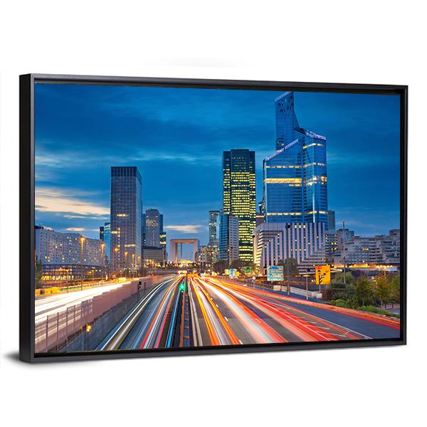 La Defense During Twilight Canvas Wall Art-3 Horizontal-Gallery Wrap-25" x 16"-Tiaracle