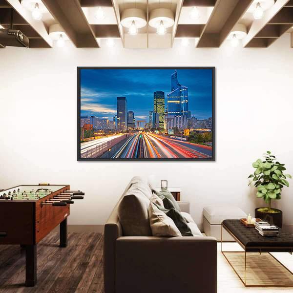 La Defense During Twilight Canvas Wall Art-3 Horizontal-Gallery Wrap-25" x 16"-Tiaracle