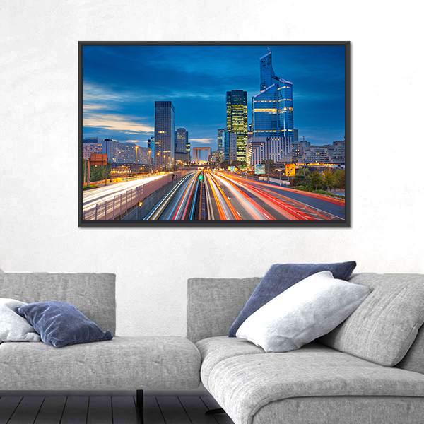 La Defense During Twilight Canvas Wall Art-3 Horizontal-Gallery Wrap-25" x 16"-Tiaracle