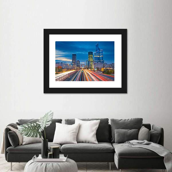 La Defense During Twilight Canvas Wall Art-3 Horizontal-Gallery Wrap-25" x 16"-Tiaracle
