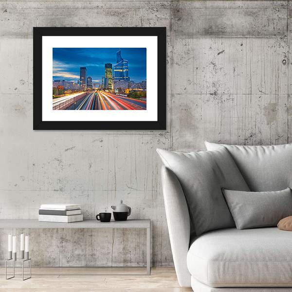 La Defense During Twilight Canvas Wall Art-3 Horizontal-Gallery Wrap-25" x 16"-Tiaracle