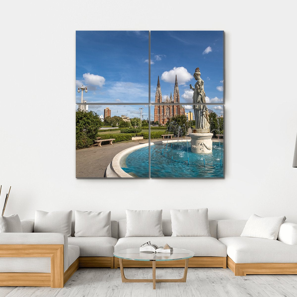 La Plata Cathedral Argentina Canvas Wall Art-4 Square-Gallery Wrap-17" x 17"-Tiaracle