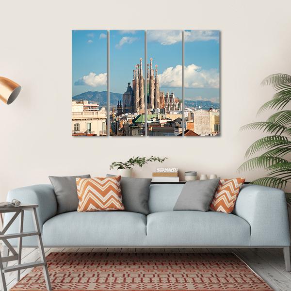 La Sagrada Familia Basilica Canvas Wall Art-4 Horizontal-Gallery Wrap-34" x 24"-Tiaracle