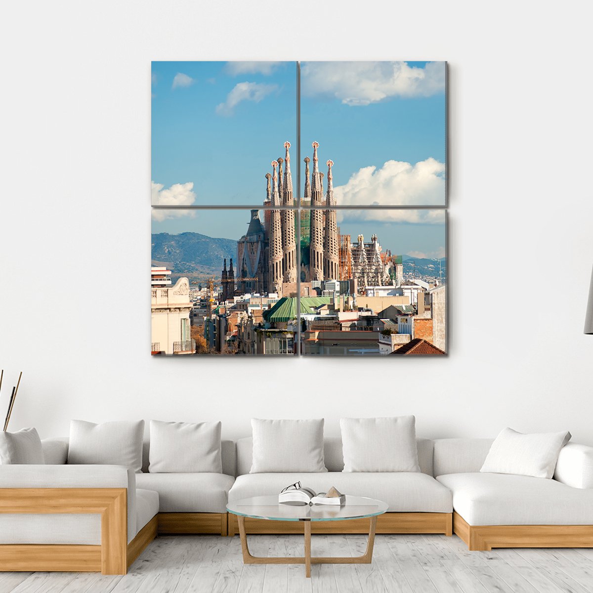 La Sagrada Familia Basilica Canvas Wall Art-4 Square-Gallery Wrap-17" x 17"-Tiaracle