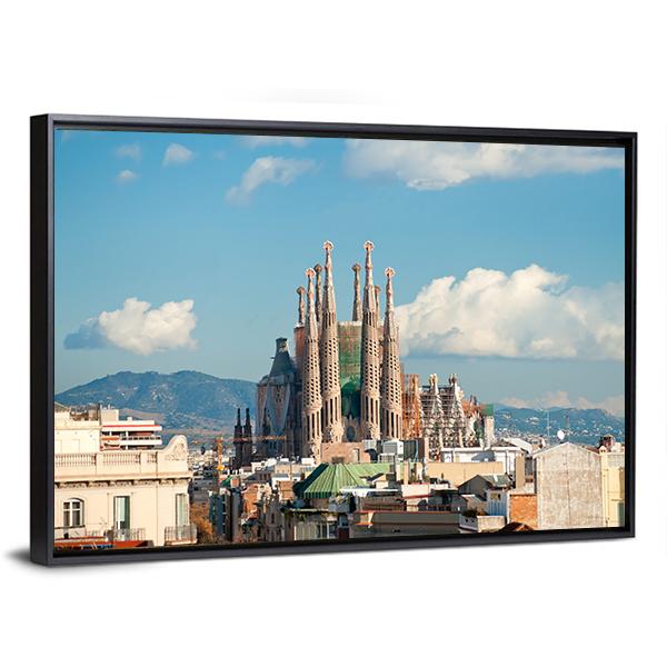 La Sagrada Familia Basilica Canvas Wall Art-3 Horizontal-Gallery Wrap-25" x 16"-Tiaracle