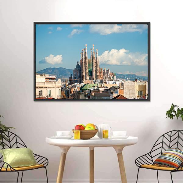 La Sagrada Familia Basilica Canvas Wall Art-3 Horizontal-Gallery Wrap-25" x 16"-Tiaracle