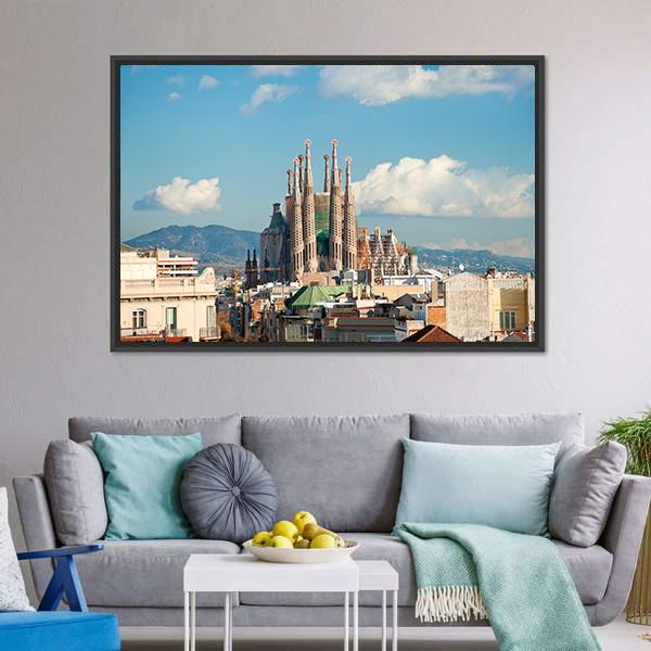 La Sagrada Familia Basilica Canvas Wall Art-3 Horizontal-Gallery Wrap-25" x 16"-Tiaracle