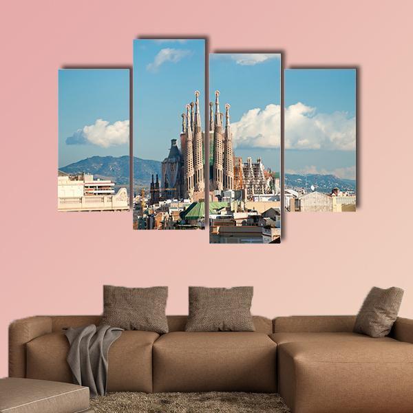 La Sagrada Familia Basilica Canvas Wall Art-4 Pop-Gallery Wrap-50" x 32"-Tiaracle