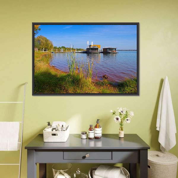 Laasow Swimming Houses Canvas Wall Art-1 Piece-Floating Frame-24" x 16"-Tiaracle