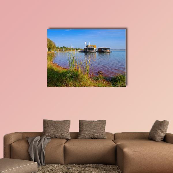 Laasow Swimming Houses Canvas Wall Art-1 Piece-Gallery Wrap-48" x 32"-Tiaracle