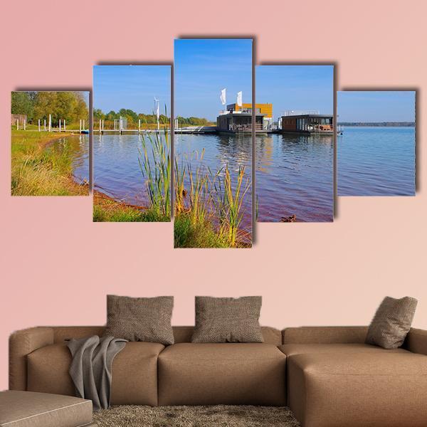 Laasow Swimming Houses Canvas Wall Art-5 Star-Gallery Wrap-62" x 32"-Tiaracle