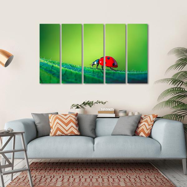 Ladybug On Leaf Canvas Wall Art-5 Horizontal-Gallery Wrap-22" x 12"-Tiaracle