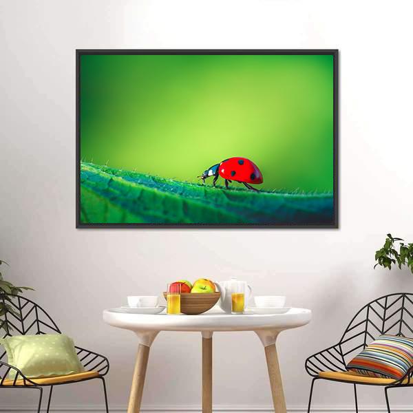 Ladybug On Leaf Canvas Wall Art-5 Horizontal-Gallery Wrap-22" x 12"-Tiaracle