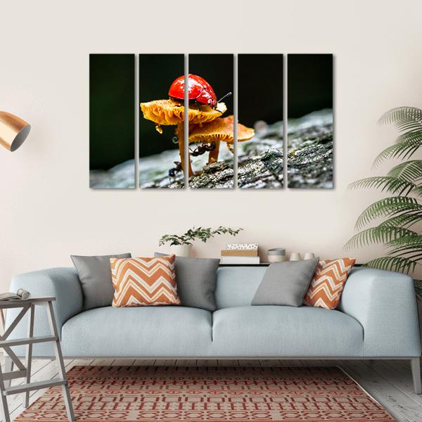 Ladybug On Mushroom Canvas Wall Art-5 Horizontal-Gallery Wrap-22" x 12"-Tiaracle