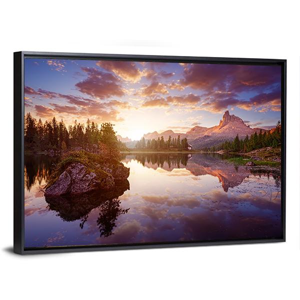 Lago Di Federa Italy Canvas Wall Art-3 Horizontal-Gallery Wrap-25" x 16"-Tiaracle