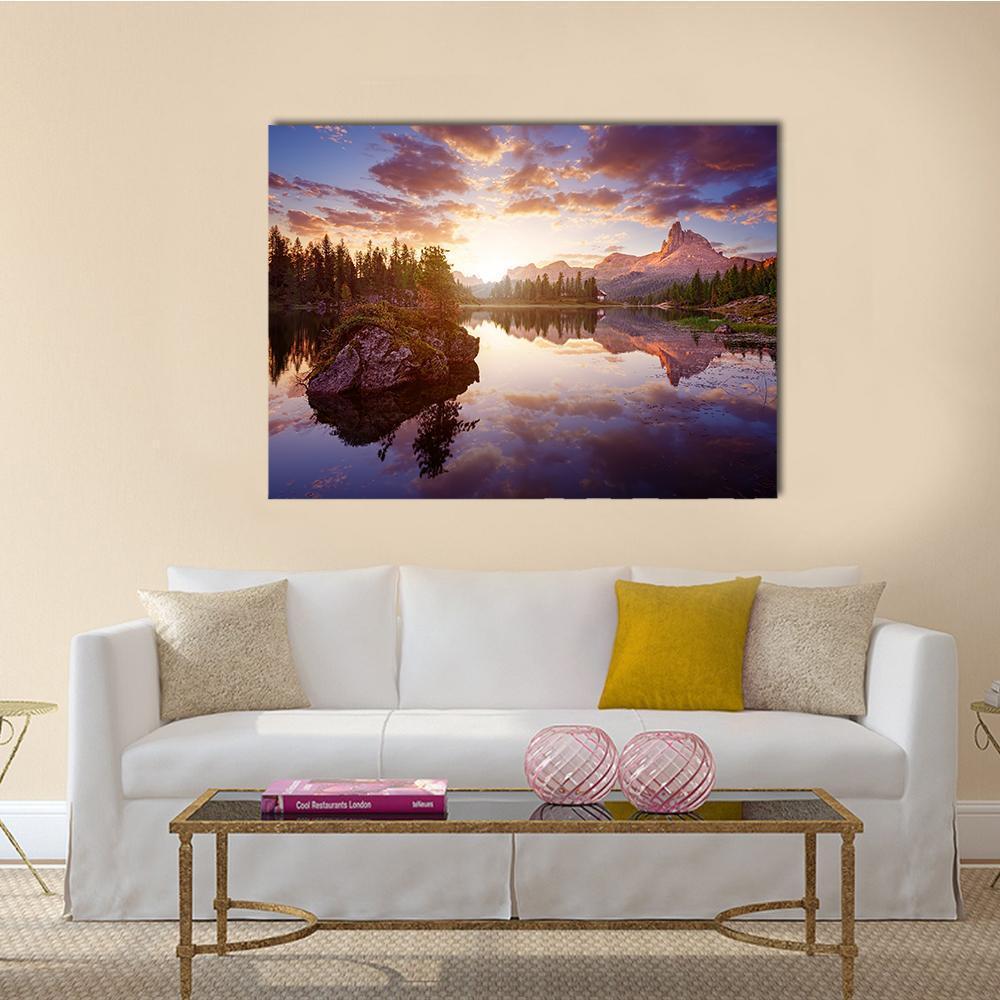 Lago Di Federa Italy Canvas Wall Art-1 Piece-Gallery Wrap-48" x 32"-Tiaracle