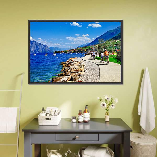 Lago Di Garda Italy Canvas Wall Art-1 Piece-Floating Frame-24" x 16"-Tiaracle