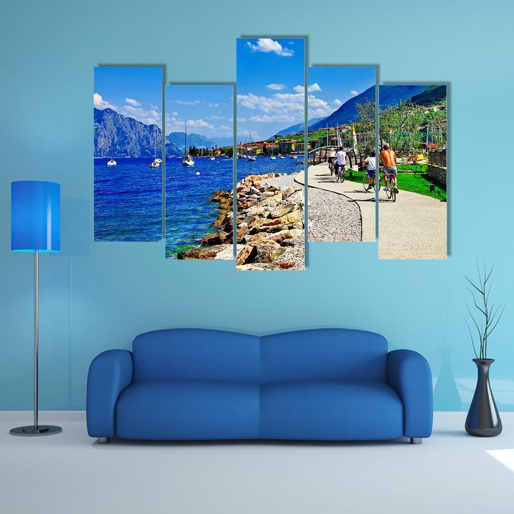 Lago Di Garda Italy Canvas Wall Art-5 Pop-Gallery Wrap-47" x 32"-Tiaracle