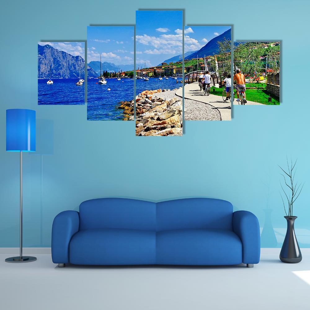 Lago Di Garda Italy Canvas Wall Art-5 Star-Gallery Wrap-62" x 32"-Tiaracle