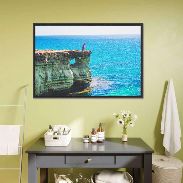 Lagoon In Mediterranean Cyprus Cave Canvas Wall Art-1 Piece-Floating Frame-24" x 16"-Tiaracle