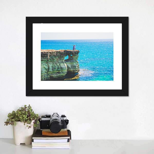 Lagoon In Mediterranean Cyprus Cave Canvas Wall Art-1 Piece-Framed Print-20" x 16"-Tiaracle