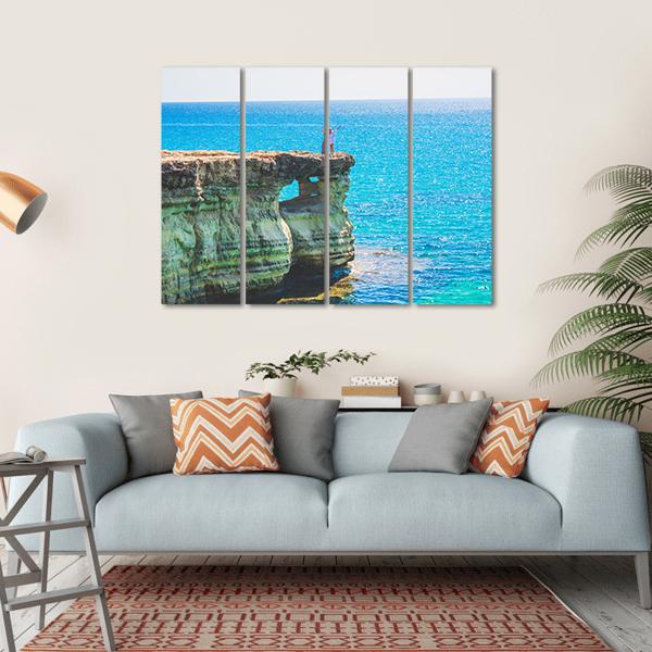 Lagoon In Mediterranean Cyprus Cave Canvas Wall Art-4 Horizontal-Gallery Wrap-34" x 24"-Tiaracle