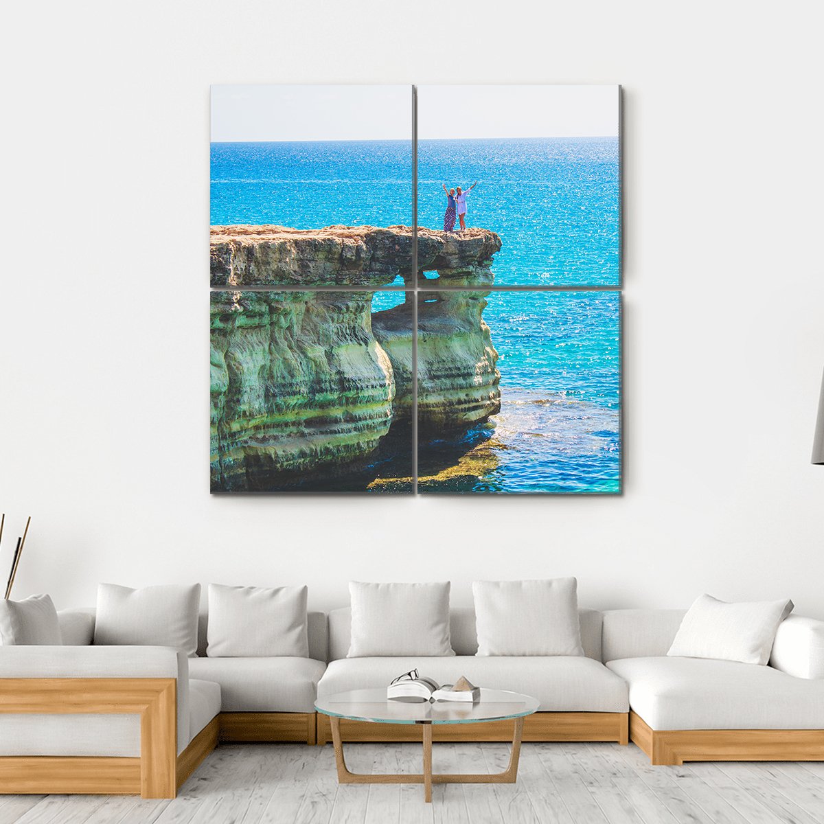 Lagoon In Mediterranean Cyprus Cave Canvas Wall Art-4 Square-Gallery Wrap-17" x 17"-Tiaracle