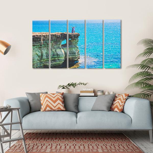 Lagoon In Mediterranean Cyprus Cave Canvas Wall Art-5 Horizontal-Gallery Wrap-22" x 12"-Tiaracle