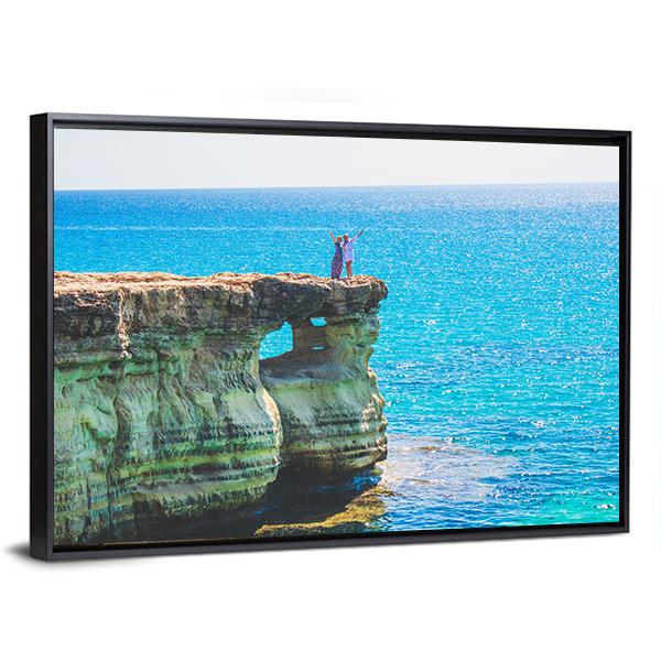 Lagoon In Mediterranean Cyprus Cave Canvas Wall Art-3 Horizontal-Gallery Wrap-25" x 16"-Tiaracle