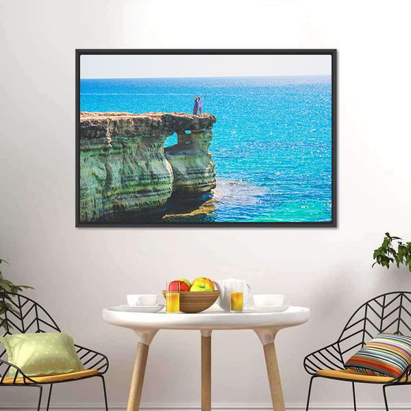 Lagoon In Mediterranean Cyprus Cave Canvas Wall Art-3 Horizontal-Gallery Wrap-25" x 16"-Tiaracle