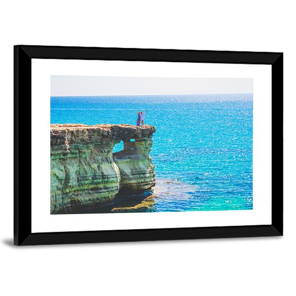 Lagoon In Mediterranean Cyprus Cave Canvas Wall Art-3 Horizontal-Gallery Wrap-25" x 16"-Tiaracle