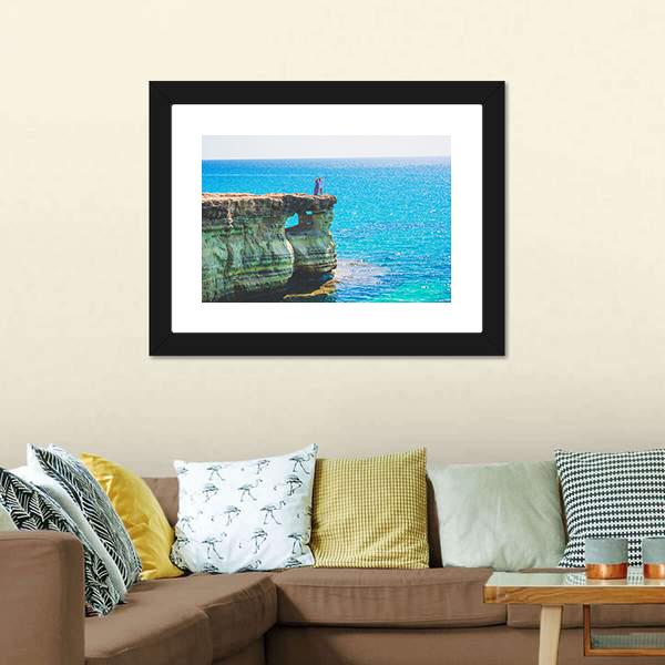 Lagoon In Mediterranean Cyprus Cave Canvas Wall Art-3 Horizontal-Gallery Wrap-25" x 16"-Tiaracle
