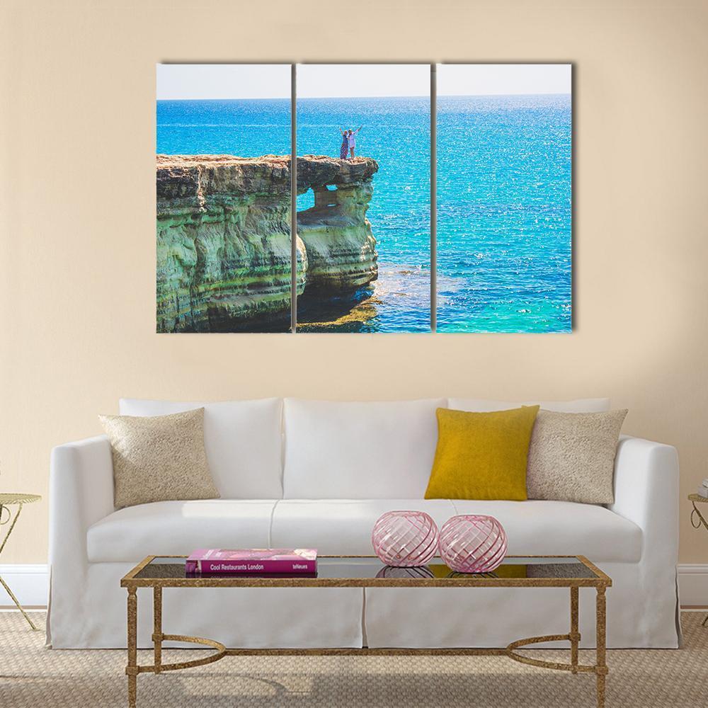 Lagoon In Mediterranean Cyprus Cave Canvas Wall Art-3 Horizontal-Gallery Wrap-37" x 24"-Tiaracle