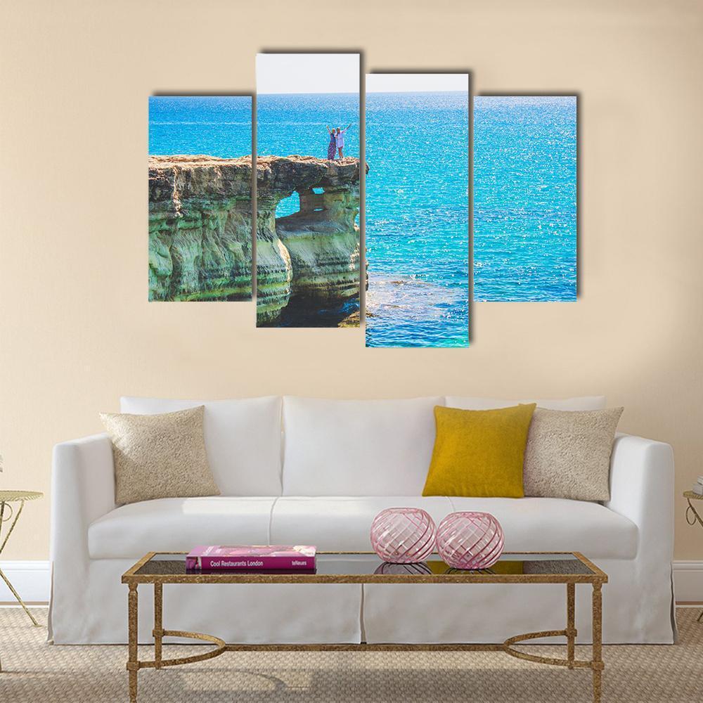 Lagoon In Mediterranean Cyprus Cave Canvas Wall Art-4 Pop-Gallery Wrap-50" x 32"-Tiaracle
