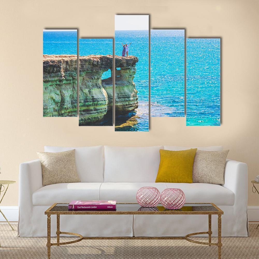 Lagoon In Mediterranean Cyprus Cave Canvas Wall Art-5 Pop-Gallery Wrap-47" x 32"-Tiaracle