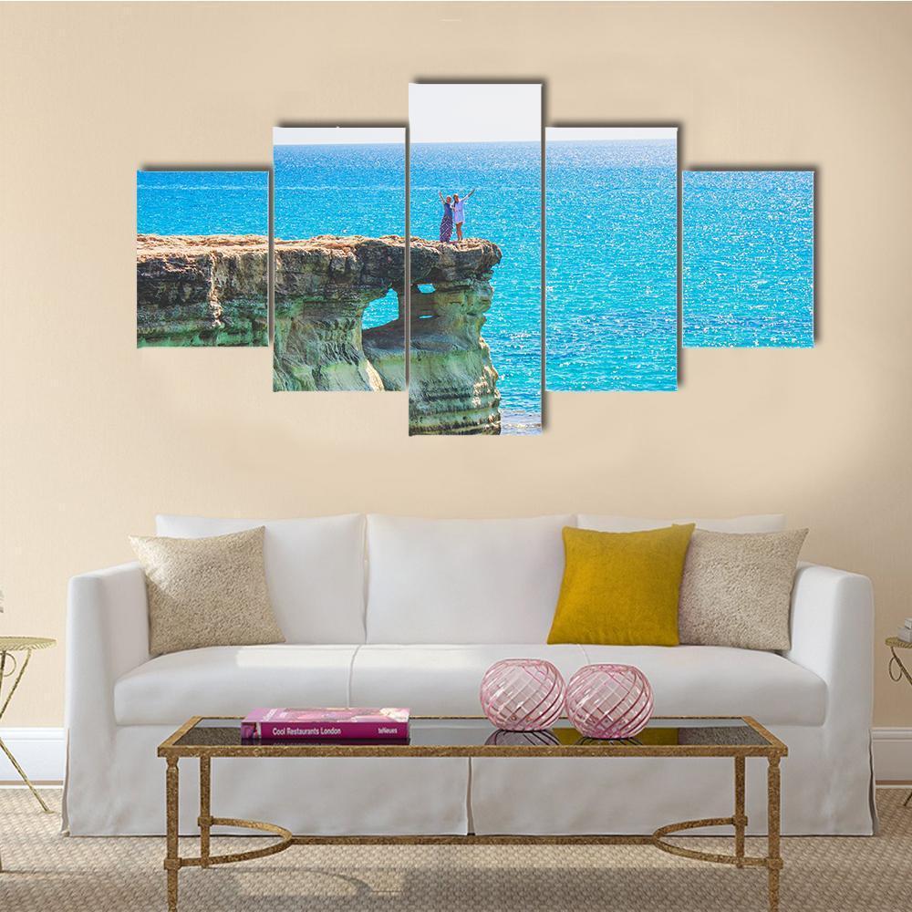 Lagoon In Mediterranean Cyprus Cave Canvas Wall Art-5 Star-Gallery Wrap-62" x 32"-Tiaracle