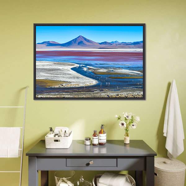 Laguna Colorada In Bolivia Canvas Wall Art-1 Piece-Floating Frame-24" x 16"-Tiaracle