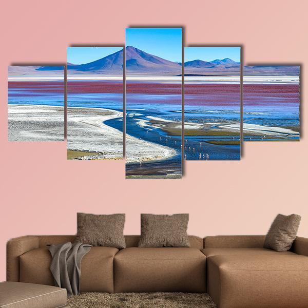 Laguna Colorada In Bolivia Canvas Wall Art-5 Star-Gallery Wrap-62" x 32"-Tiaracle