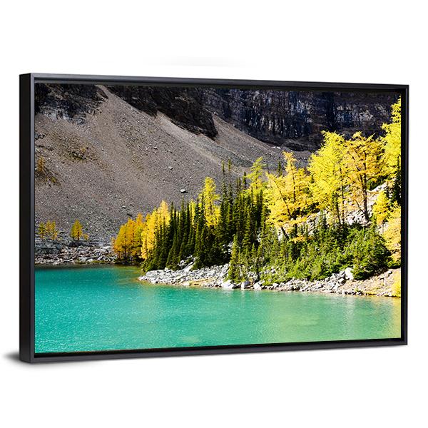 Lake Agnes In Autumn Canvas Wall Art-3 Horizontal-Gallery Wrap-25" x 16"-Tiaracle