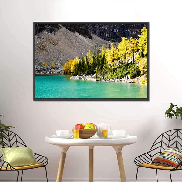Lake Agnes In Autumn Canvas Wall Art-3 Horizontal-Gallery Wrap-25" x 16"-Tiaracle