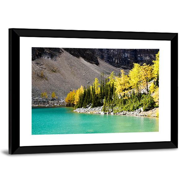 Lake Agnes In Autumn Canvas Wall Art-3 Horizontal-Gallery Wrap-25" x 16"-Tiaracle