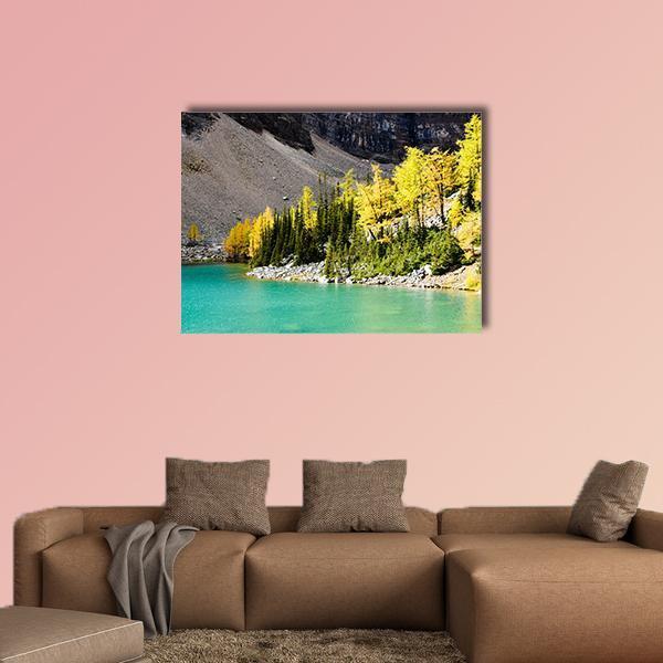 Lake Agnes In Autumn Canvas Wall Art-1 Piece-Gallery Wrap-48" x 32"-Tiaracle