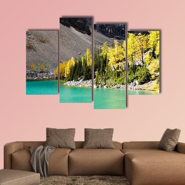 Lake Agnes In Autumn Canvas Wall Art-4 Pop-Gallery Wrap-50" x 32"-Tiaracle